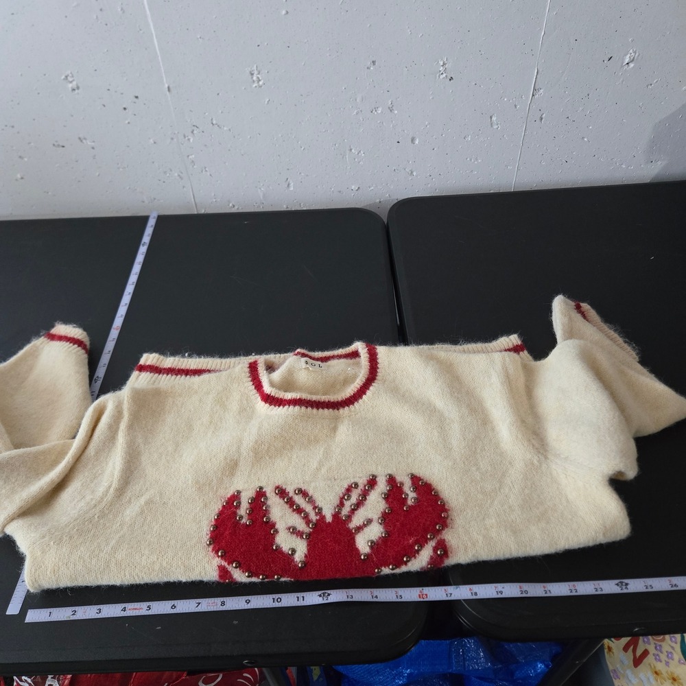 POL Womens Lobster‎ Studded Sweater Small Nautical Whimsical Novelty Eclectic - Picture 8 of 10